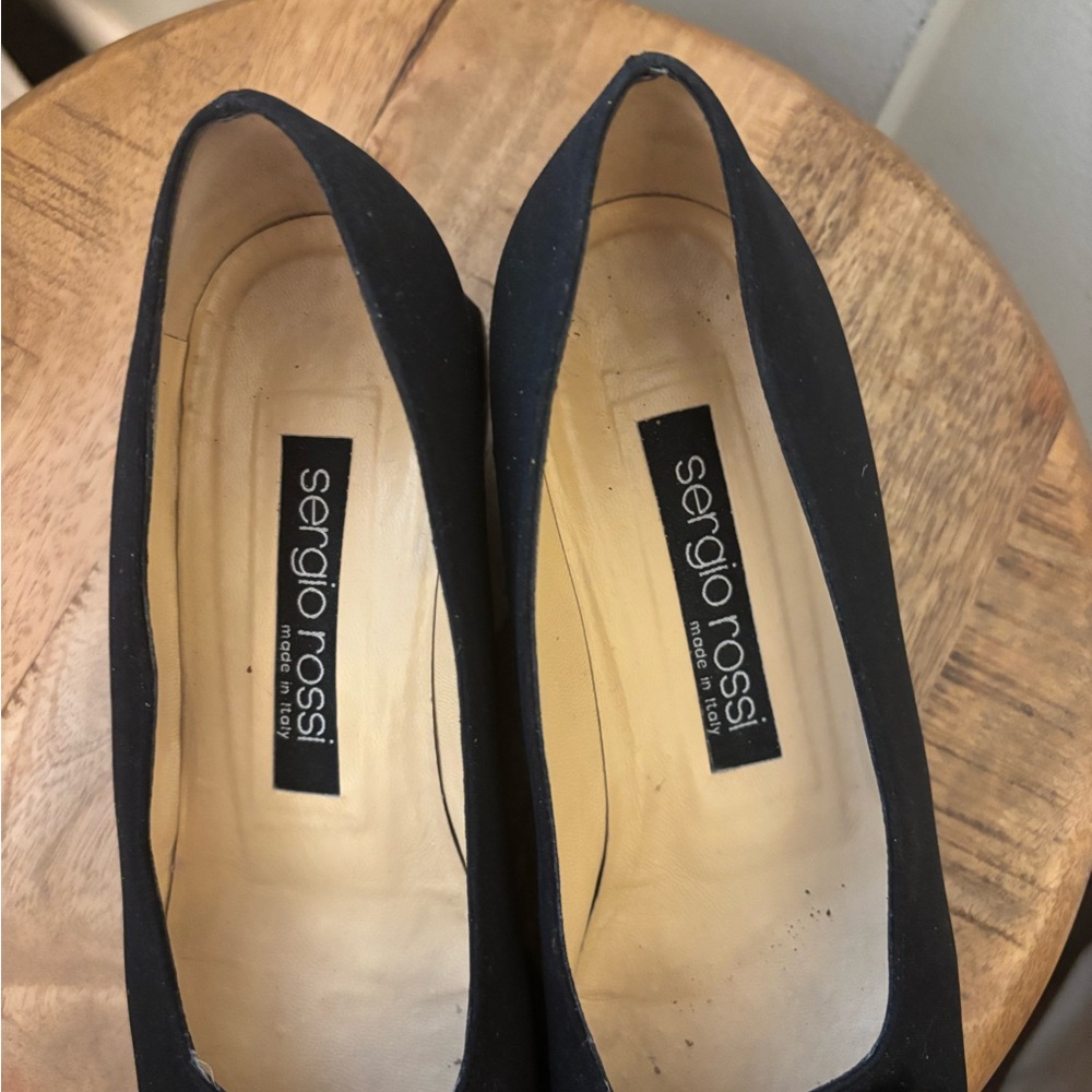 Sergio Rossi Black Flats with Silver Buckle - Picture 6 of 8